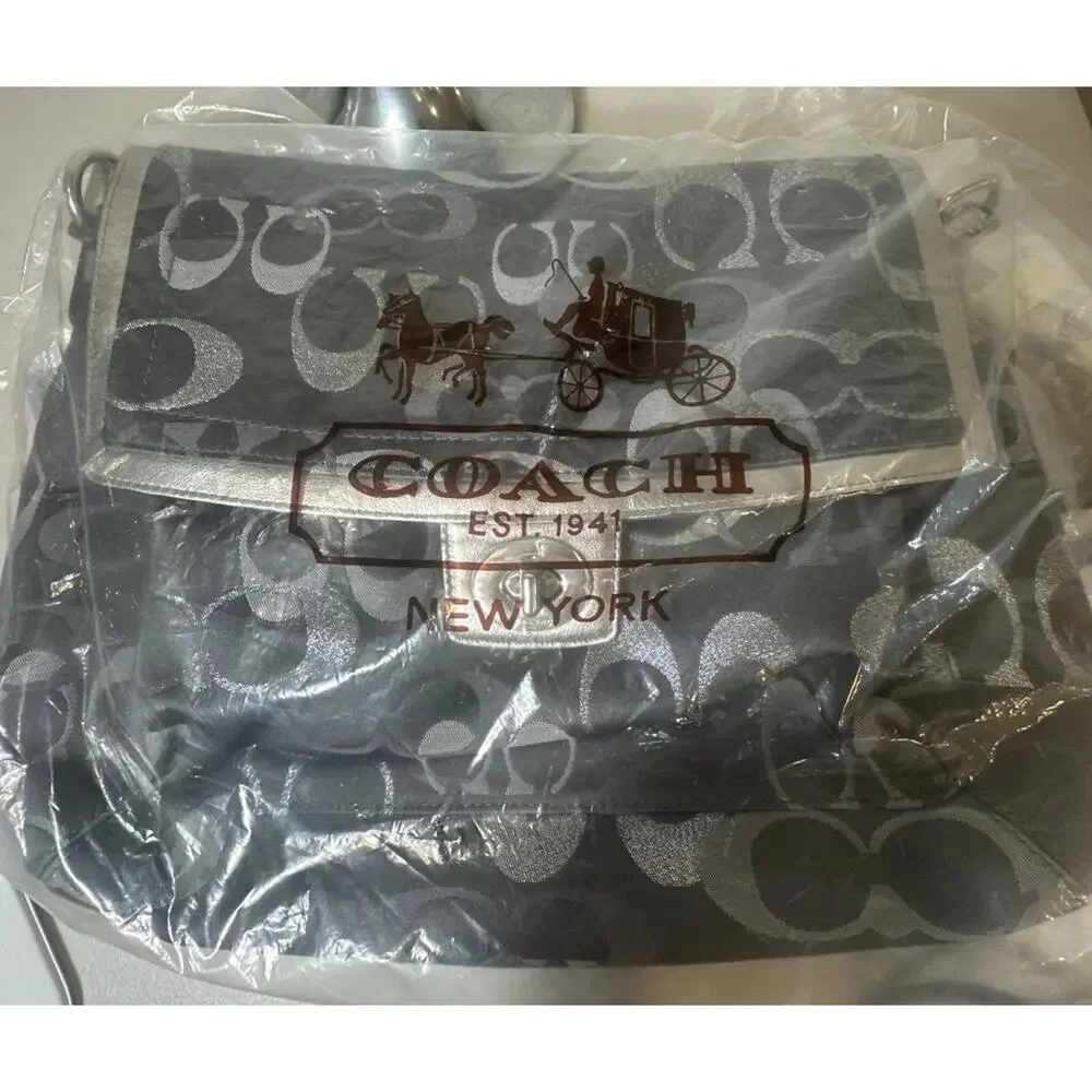 Coach Shoulder Penelope Sig Flap Bag F20461 NWT Rare Discontinued Grey/Silver - Picture 14 of 14